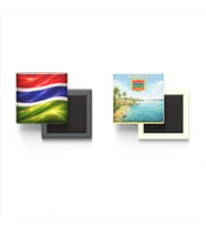 Buzdolap Magnetleri - Gambiya Bayrağı ve Banjul Retro Tema - 2'li Set Magneti