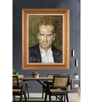 Altın Varaklı Çerçeveli Paspartulu Atatürk Tablo TR1216 (Gold)