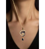 925 Ayar Gümüş Lacivert Renkli Spiral Snail Tasarım Kolye (Gold)