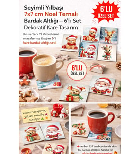 Sevimli Yılbaşı 7x7 – 6’lı Set Dekoratif Kare Tasarım