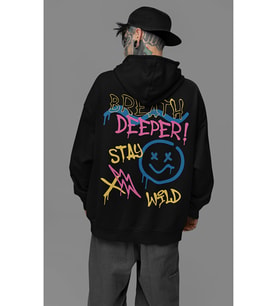 Breath Deeper ! Yazılı Unisex Oversize Tasarım Hoodie
