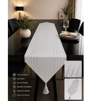 Runner leke tutmaz dertsiz kumaş dekoratif çeyiz gri 35x140