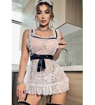 Kadın Beyaz Tül Fantezi Hizmetçi Kostümü / Hediye