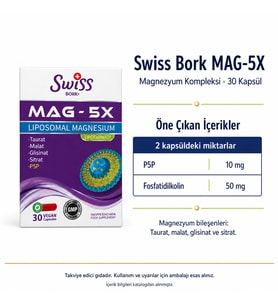 Swiss Bork MAG-5X Magnezyum Kompleksi 30 Kapsül