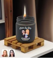 BK Gift Kişiye Özel DTF Best Friend Karikatürlü Renkli Cam Kavanozda Kokulu Mum-1(13 Renk Seçeneği), Arkadaşa Hediye, Doğum Günü Hediyesi (Antrasit)