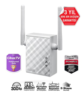 ASUS RP-N12 N300 2.4 GHZ MESAFE GENİŞLETİCİ EV OFİS TİPİ 2X 2DBI SABİT ANTEN