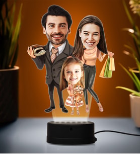 Doğum Günü Hediyesi,Sevgiliye Hediye, Kişiye Özel Fotoğraflı Aile  Karikatür 3D Led Lamba (Beyaz)