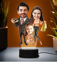 Doğum Günü Hediyesi,Sevgiliye Hediye, Kişiye Özel Fotoğraflı Aile  Karikatür 3D Led Lamba (Beyaz)