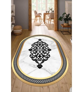Dijital Baskılı Kaymaz Taban Yıkanabilir Oval Salon Halısı Mutfak Halısı Yolluk NDO-SD-705 (Gold)