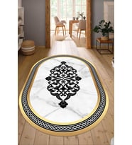 Dijital Baskılı Kaymaz Taban Yıkanabilir Oval Salon Halısı Mutfak Halısı Yolluk NDO-SD-705 (Gold)