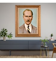 Altın Paspartulu Atatürk  Çerçeveli Tablo C961 (Gold)