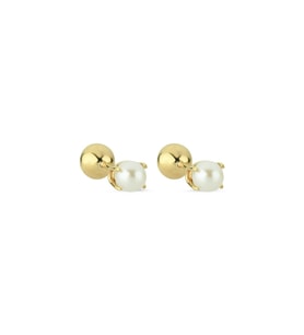 İkili Tragus Doğal İnci Çift Taraflı Top Piercing (Sarı)