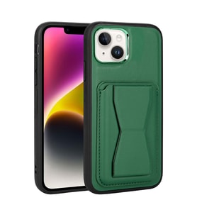 Lexroo iPhone 14 Plus Kılıf Kartlıklı Standlı Pu Deri Memo Kılıf - Koyu Yeşil