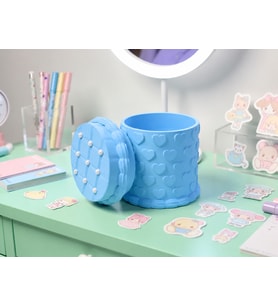 Northcity 3D Baskı Kabartma Kalp Desenli Kapaklı Kalemlik - Masaüstü Organizer - Mavi