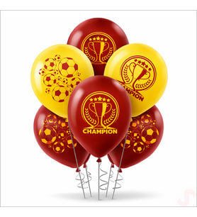 Futbol Temalı Sarı Kırmızı Champion Balon - 30 cm x 8 Adet