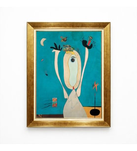 Tablore Altın Çerçeveli Soyut Sürrealist Figürlü Joan Miro Tarzı Modern Duvar Tablosu