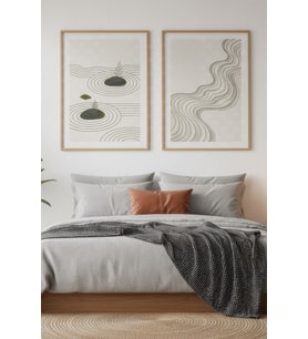 Zen Dalgaları 2’li Ahşap Çerçeveli Tablo Seti - Minimalist Japon Dekoru