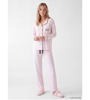 LCW DREAM Ekru Gömlek Yaka Çizgili Kadın Pijama Takım