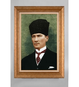 EV İŞYERİ OFİS İÇİN ALTIN ÇERÇEVELİ PASPARTULU ATATÜRK TABLO S7
