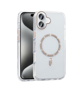 Apple iPhone 16 Plus Uyumlu Kılıf Taşlı Tasarım M-safe Şarj Özellikli Zore Koment Silikon Kapak (Gold)