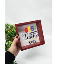 Öğretmenler İçin Best Teacher Ever Yazılı Kumbara Ahşap Hazneli Hediyelik Kumbara