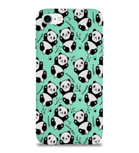 Apple iPhone 7 Uyumlu Lansman Kılıf Panda Tasarımlı İçi Kadife Kapak-SU Yeşili (Şeffaf)