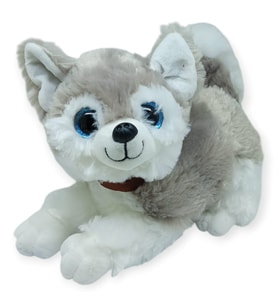 Sesli Peluş Yatan Köpek 25 cm - Gri