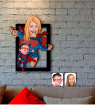 BK Gift Kişiye Özel Süper Anne ve Çocuk Karikatürlü 3D Ahşap Tablo-2