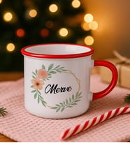 BK Gift Kişiye Özel Çiçek Tasarımlı Kırmızı Emaye Kupa Bardak -21, Arkadaşa Hediye, Sevgiliye Hediye