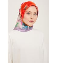 Armine Lila Batik Çiçek Desenli Tivil İpek Eşarp 9103 - 51