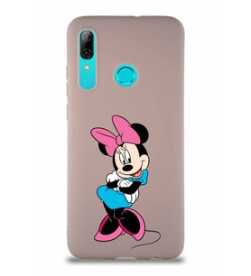 Huawei P Smart 2019 Soft Premier Kapak Minnie Mouse-D Tasarımlı Silikon Kılıf - Pudra (Şeffaf)