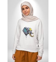 Renkli Fil Kafası  Kadın Erkek  Beyaz Baskılı Sweatshirt