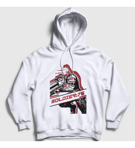 Presmono Unisex Beyaz Soldier 76 Oyun Overwatch Kapüşonlu Sweatshirt 362577tt