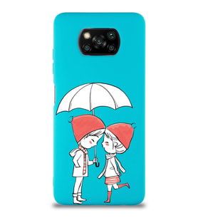 Xiaomi Poco X3 NFC Uyumlu Lansman Kılıf Aşk Tasarımlı İçi Kadife Kapak-Mavi (Şeffaf)