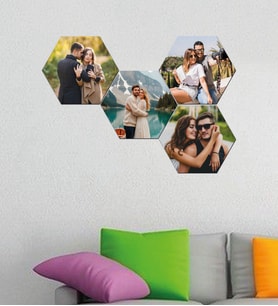 Kişiye Özel 4 Fotoğraflı Altıgen Mdf Tablo