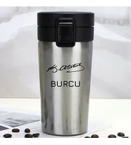 Kişiye Özel Paslanmaz Çelik 380 ml Vakumlu İmza Baskılı Termos - Isı Yalıtımlı, Sızdırmaz Kapak (Metal)