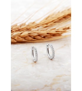 13 Mm Taşlı Rodyumlu Gümüş Halka Küpe 7135