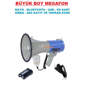 BÜYÜK BOY MEGAFON (Mayk - Bluetooth - USB - Sd - Siren - Ses Kayıt ve Tekrar Etme)