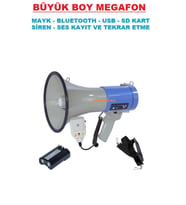 BÜYÜK BOY MEGAFON (Mayk - Bluetooth - USB - Sd - Siren - Ses Kayıt ve Tekrar Etme)