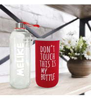Kişiye Özel Renkli Kılıflı Cam Matara 1000 ml (Kırmızı)