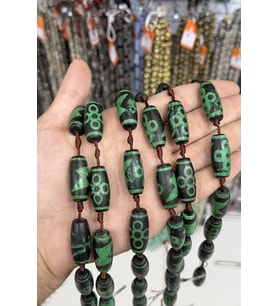 Tibet Akik Taşı Arpa Kesim Siyah Yeşil 13x29mm Doğal Taş Dizi