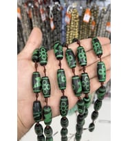 Tibet Akik Taşı Arpa Kesim Siyah Yeşil 13x29mm Doğal Taş Dizi