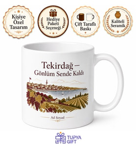 Tekirdağ Memleket Temalı Kişiye Özel Baskılı Kupa Bardak Hediye