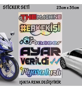 erkek işi sticker seti - Oto cam bagaj yazıları set - hologram etkili - renk değiştiren yeni nesil lüks sticker etiket setleri