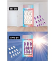 Işıkda Renk Değiştiren Sihirli Takma Tırnak 12 Adet Mor Itici+yapıştırıcı+törpü
