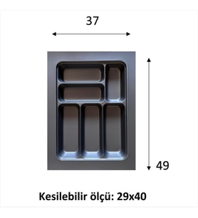 Çekmeceye Göre Esnek Ebatlanan 37x49 cm Sağlam Hediyelik Kesilebilir 6 Gözlü Çekmece İçi Kaşıklık (GRI-ANTRASIT)