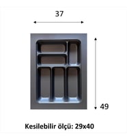Çekmeceye Göre Esnek Ebatlanan 37x49 cm Sağlam Hediyelik Kesilebilir 6 Gözlü Çekmece İçi Kaşıklık (GRI-ANTRASIT)