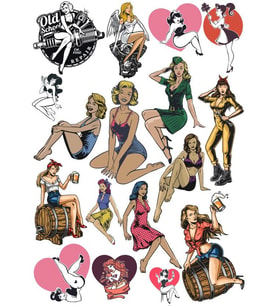 Retro Kadın Sticker Set 16 Parça Telefon, Tablet, Defter, Laptop Sticker