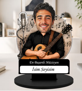 Kişiye Özel Karikatürlü Müzisyen Masaüstü Ahşap İsimlik Fotoğraflı Müzisyen Hediyesi Gitarist ve Sanatçı Ofis Dekoru