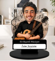 Kişiye Özel Karikatürlü Müzisyen Masaüstü Ahşap İsimlik Fotoğraflı Müzisyen Hediyesi Gitarist ve Sanatçı Ofis Dekoru